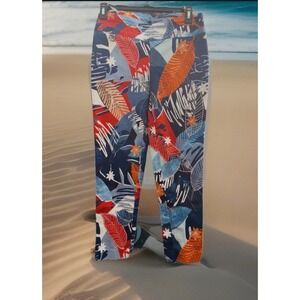 LISETTE Montreal Women Pants Sz  4 Blue White Red Palm Leaf Straight Stretch